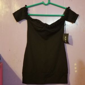 Of the shoulder pom pom mini dress